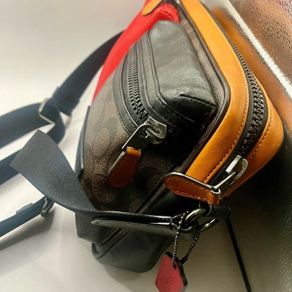 COACH **Unique** Men's Color Block Leather Travel Bag * Multi-Compartment. XLNT - Picture 7 of 12